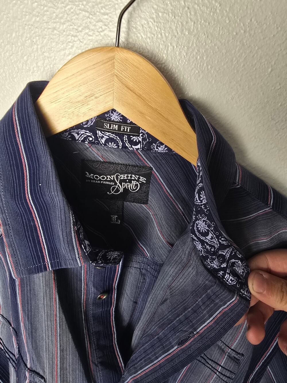 Moonshine Spirit Brad Paisley Shirt Mens L Slim Fit Western Striped Y2K